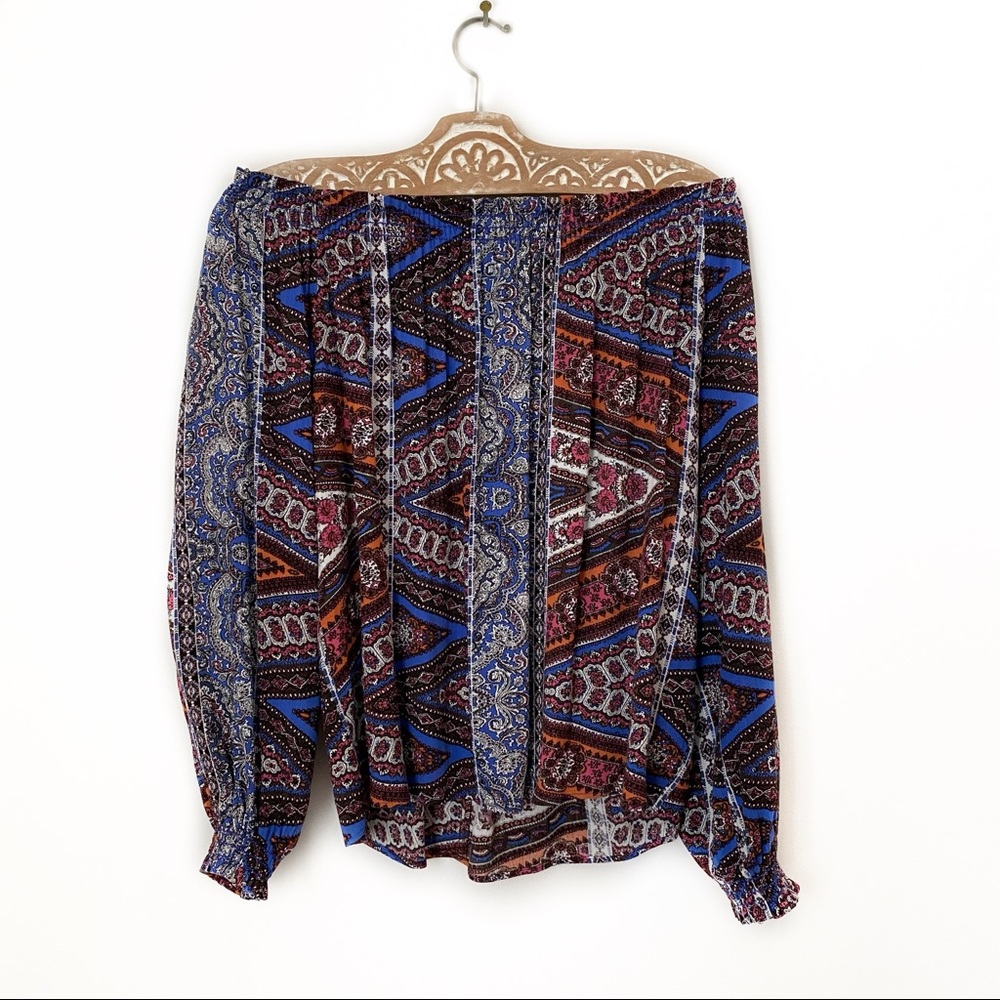 Eight Sixty Smocked Off the Shoulder Printed Top